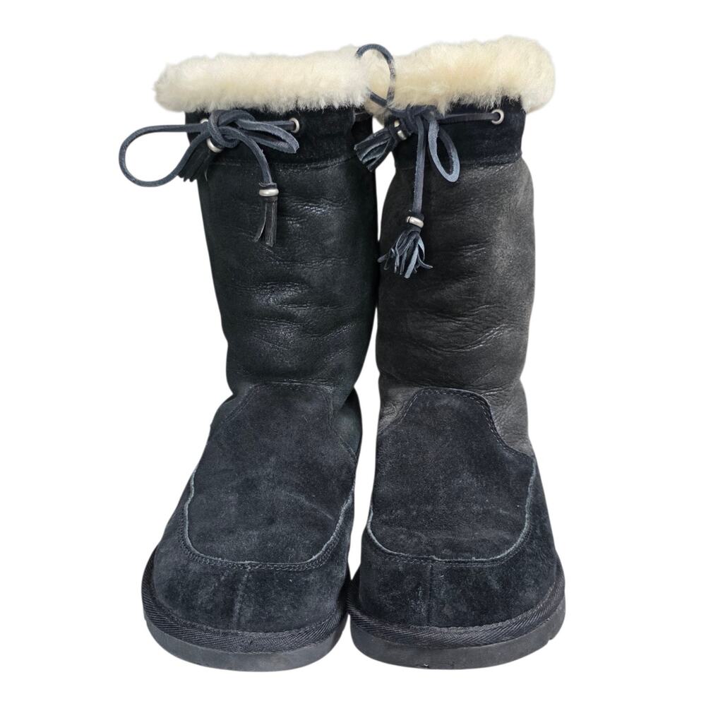 UGG AUSTRALIA 5123 Black Suburb Suede Leather Sheepskin Winter Boots Size 9